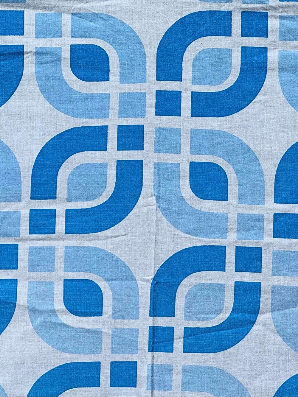 70s Mod Geometric Sheet | Blue Retro Op Art Fabric | Mid Century Modern